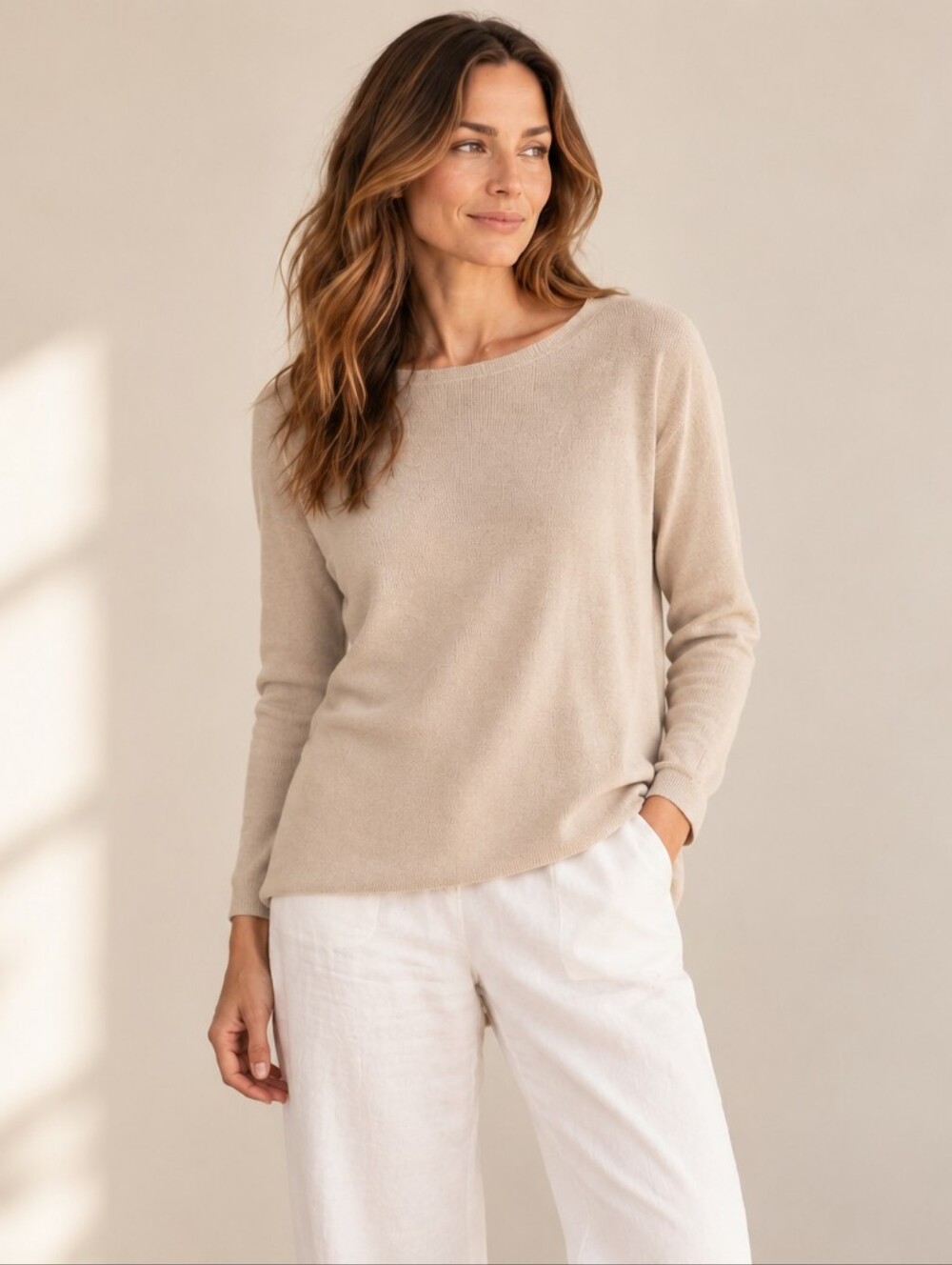 Sioni Milano Beige Faux Suede Mixed Media Ribbed Knit Sweater Top XL